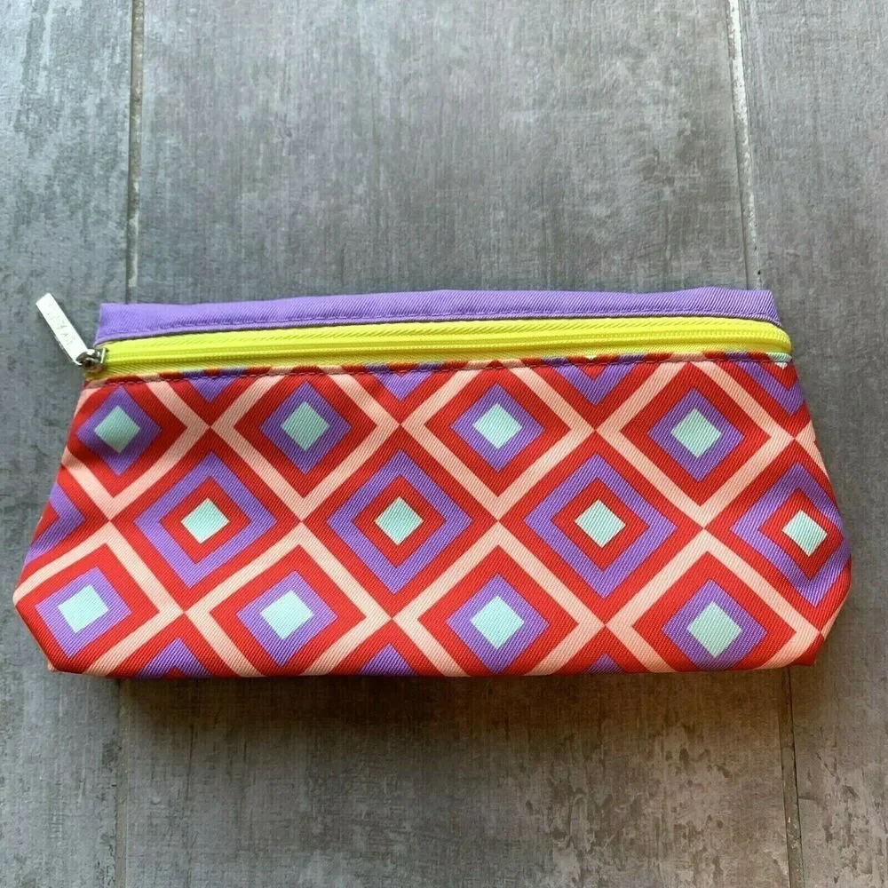 Clinique Makeup Cosmetic Brush Bag Travel Zip Top Diamond Pattern NEW Pouch
